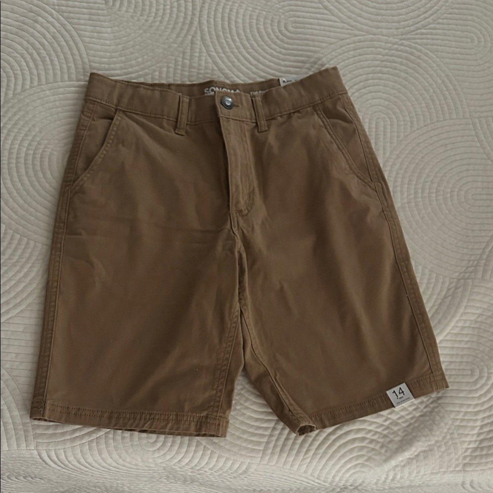 Boys Sonoma Khaki Flat Front Shorts. NWT. Size 14